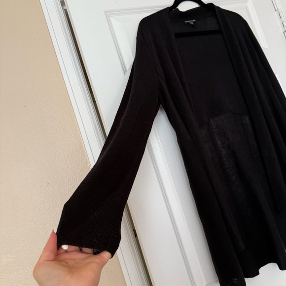 Eileen Fisher Black woven long open front cardigan Linen Blend Size Large - Picture 3 of 9
